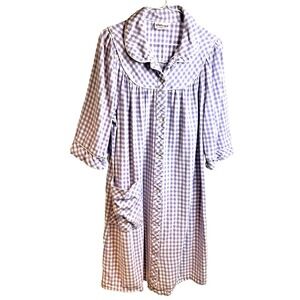 Gingham Checked Flannel Nightgown Cozy House Dress - Made in USA - Medium